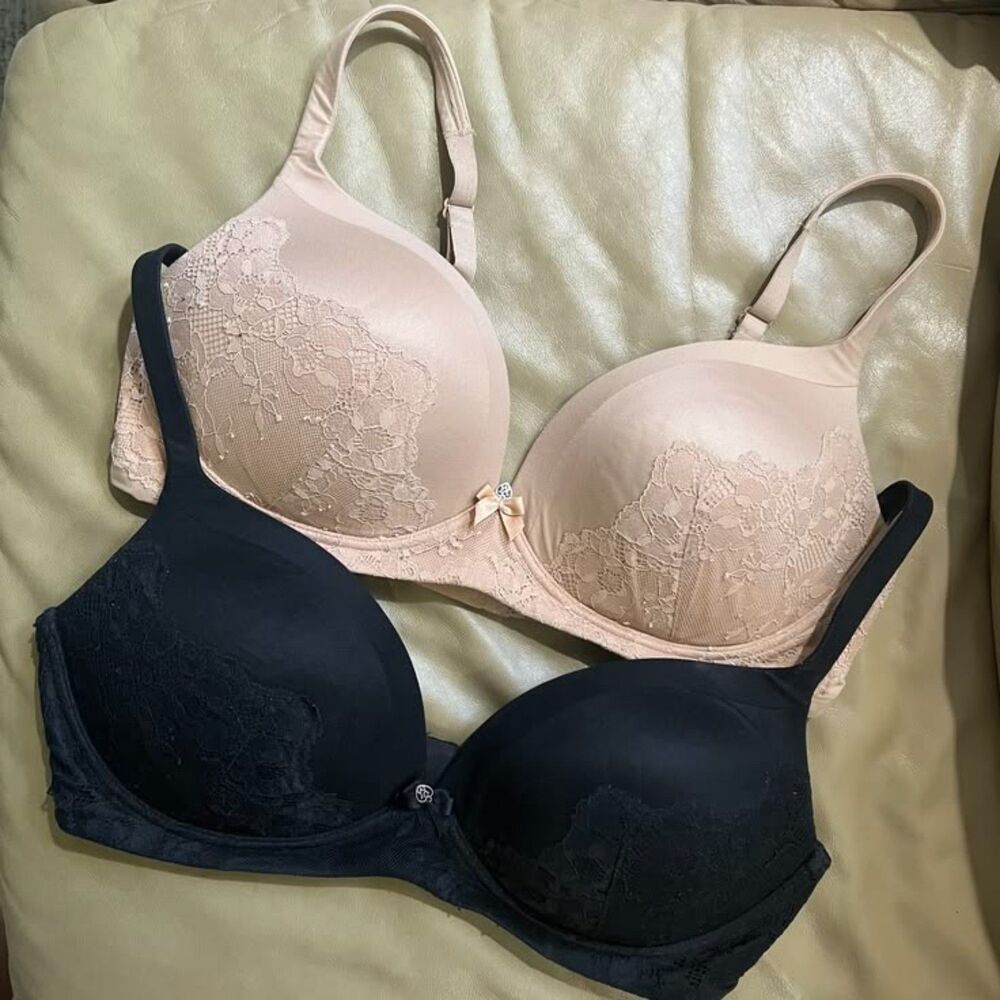 Lot of 2 Victoria's Secret Tan Black Convertible Straps 38D Wirefree Bras (2)